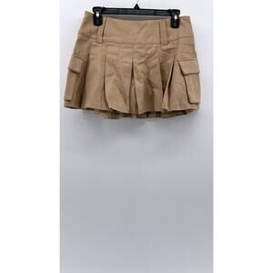 SHEIN Women's Tan Denim Pleated A-Line Tennis Cargo Mini Skirt SZ 4